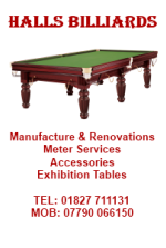 Halls Billiards, Manufacturers and Renovators, Accessories - Bagatelle & Pool, 
				Exhibition Tables Supplied
